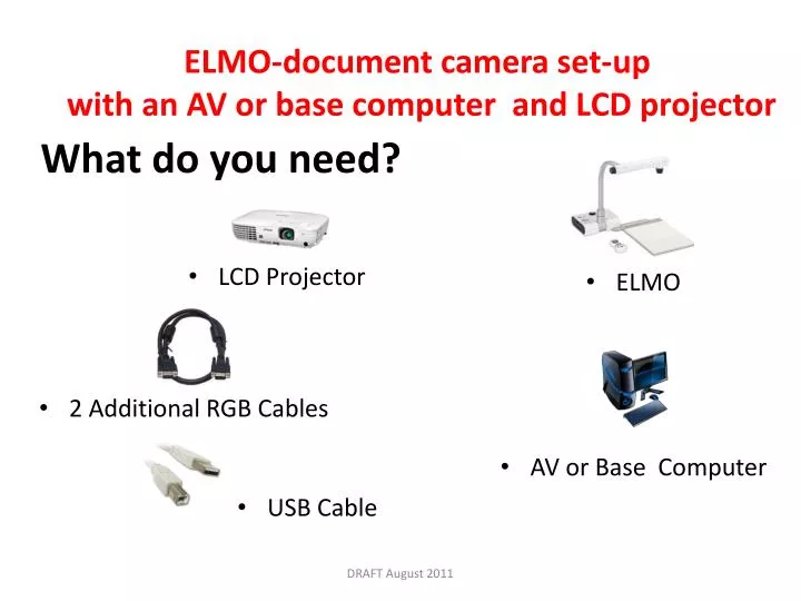 elmo document camera set up with an av or base computer and lcd projector