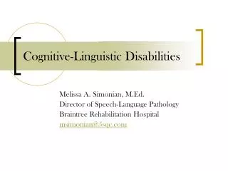 Cognitive-Linguistic Disabilities