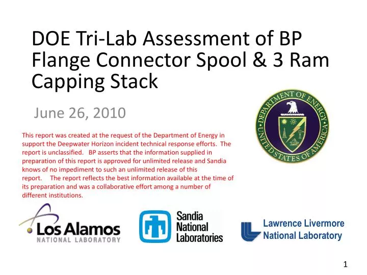 doe tri lab assessment of bp flange connector spool 3 ram capping stack