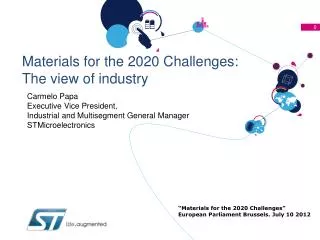 Materials for the 2020 Challenges: The view of industry