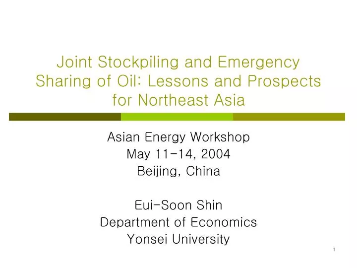 joint stockpiling and emergency sharing of oil lessons and prospects for northeast asia