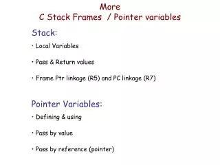 More C Stack Frames / Pointer variables