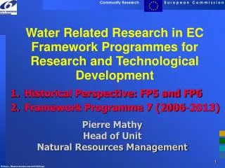 Water Related Research in EC Framework Programmes for Research and Technological Development