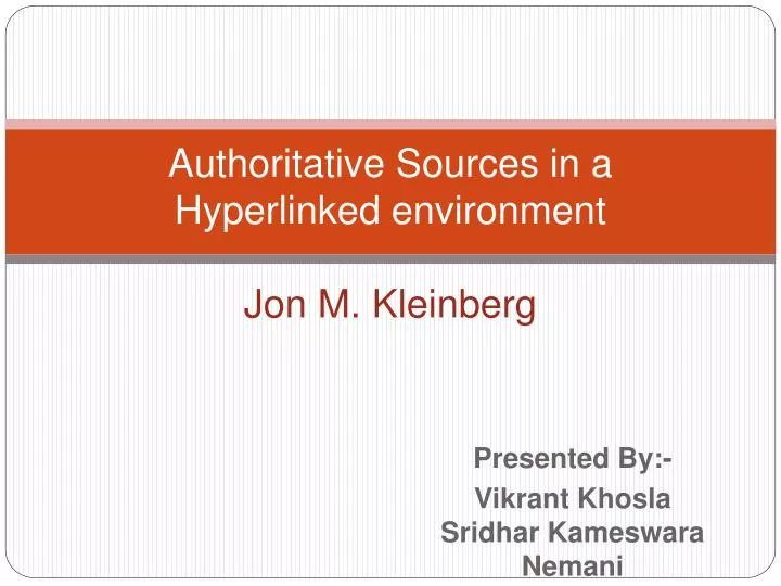 authoritative sources in a hyperlinked environment jon m kleinberg