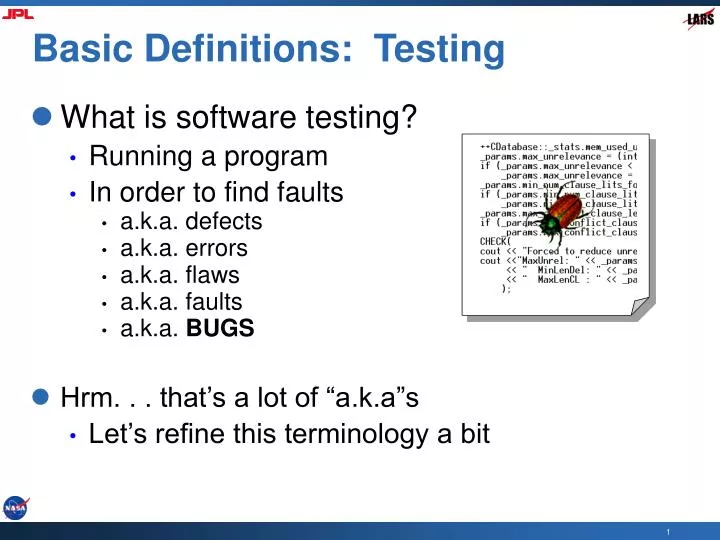 basic definitions testing