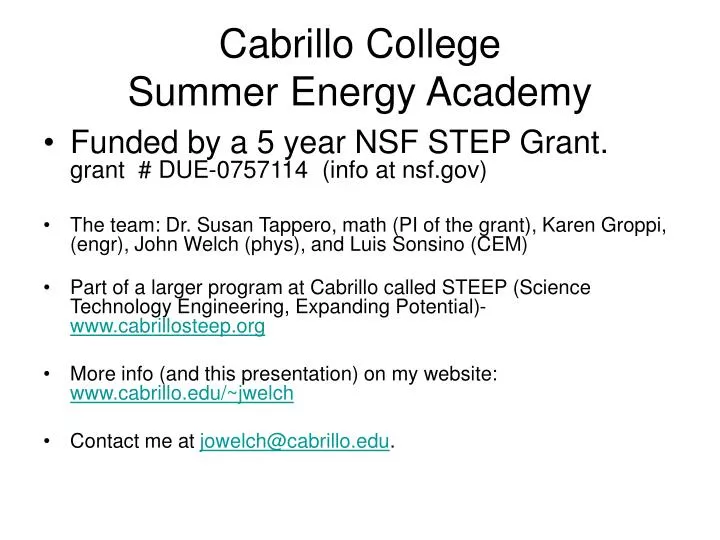 cabrillo college summer energy academy