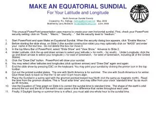 MAKE AN EQUATORIAL SUNDIAL For Your Latitude and Longitude