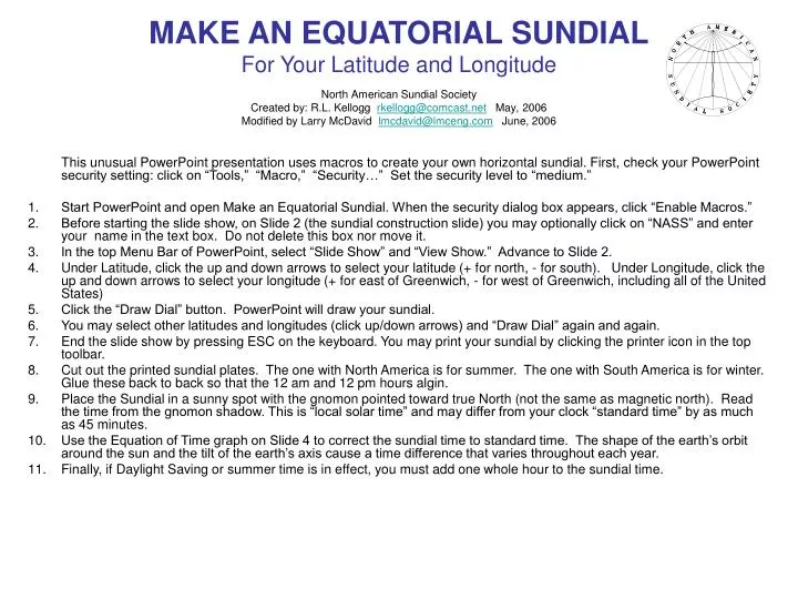 make an equatorial sundial for your latitude and longitude