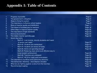 Appendix 1: Table of Contents