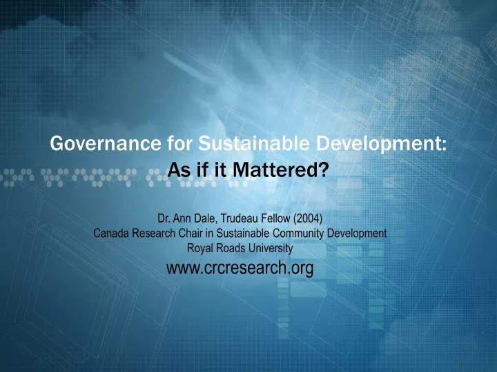 governance for sustainable development as if it mattered