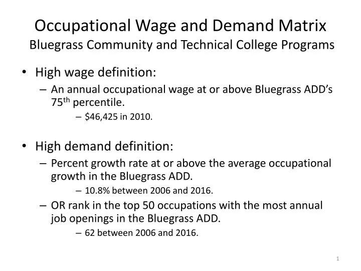 occupational wage and demand matrix bluegrass community and technical college programs