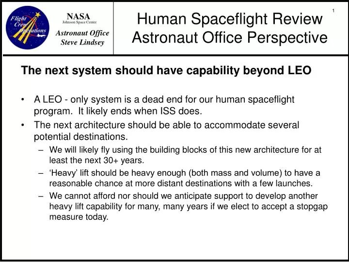 human spaceflight review astronaut office perspective