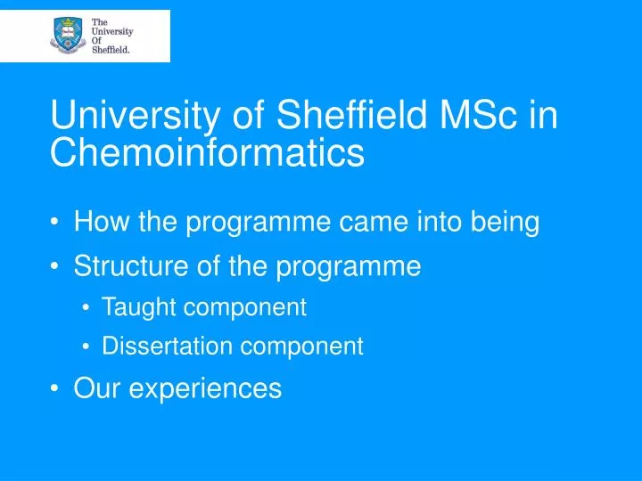 university of sheffield msc in chemoinformatics
