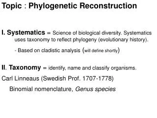 Topic : Phylogenetic Reconstruction