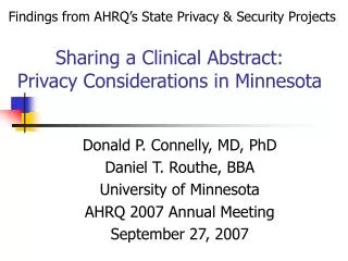 Sharing a Clinical Abstract: Privacy Considerations in Minnesota