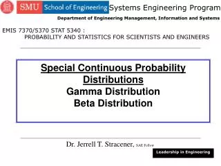 Special Continuous Probability Distributions Gamma Distribution Beta Distribution
