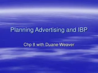 Planning Advertising and IBP