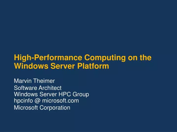 high performance computing on the windows server platform