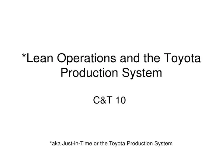 lean operations and the toyota production system