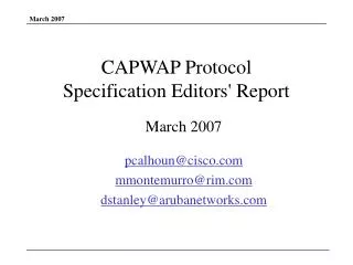 CAPWAP Protocol Specification Editors' Report