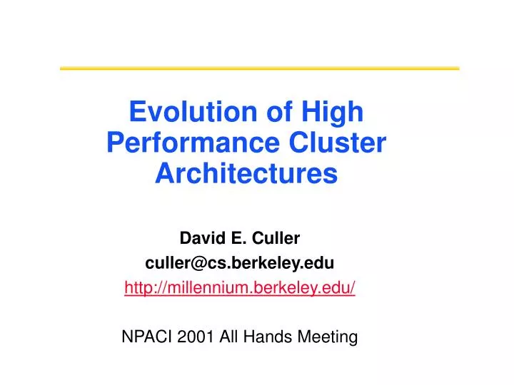 evolution of high performance cluster architectures