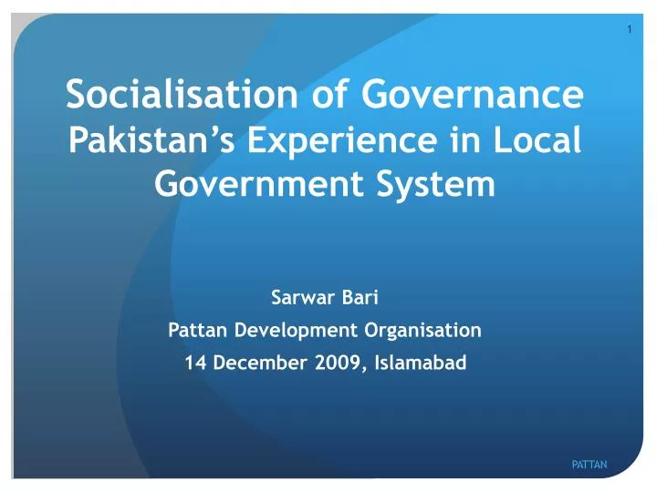 socialisation of governance pakistan s experience in local government system