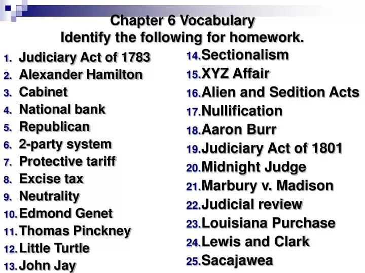 chapter 6 vocabulary identify the following for homework
