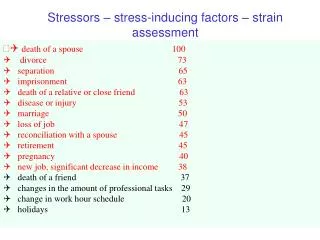 Stre ssors – stress-inducing factors – strain assessment