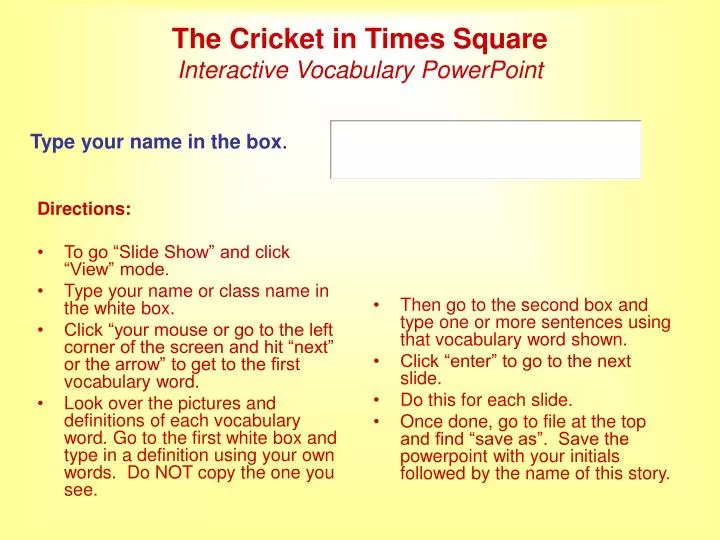 the cricket in times square interactive vocabulary powerpoint