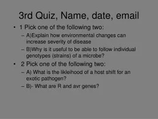 3rd Quiz, Name, date, email