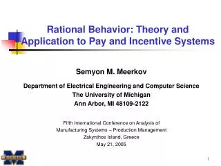 Rational Behavior: Theory and Application to Pay and Incentive Systems