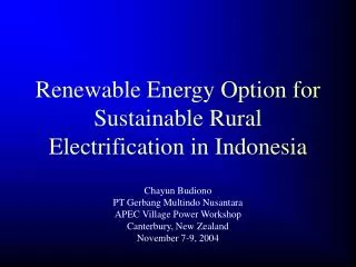 Renewable Energy Option for Sustainable Rural Electrification in Indonesia