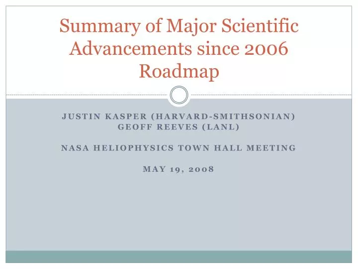 summary of major scientific advancements since 2006 roadmap