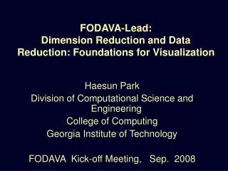 FODAVA-Lead: Dimension Reduction and Data Reduction: Foundations for Visualization