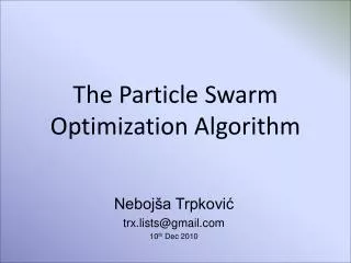 The Particle Swarm Optimization Algorithm