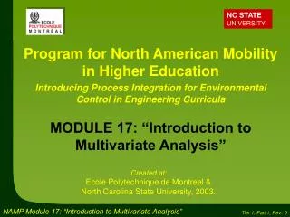 Program for North American Mobility in Higher Education Introducing Process Integration for Environmental Control in Eng