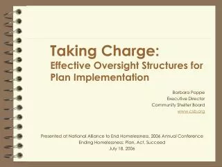 Taking Charge: Effective Oversight Structures for Plan Implementation