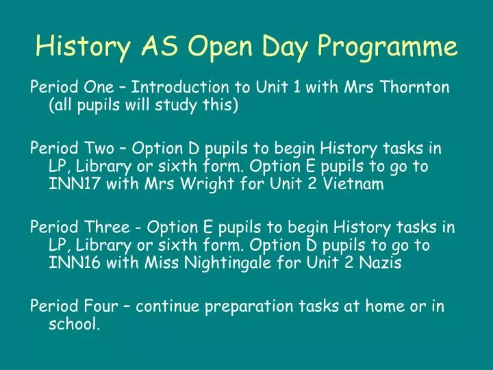 history as open day programme