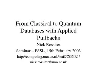 From Classical to Quantum Databases with Applied Pullbacks