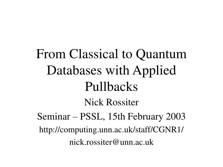 from classical to quantum databases with applied pullbacks