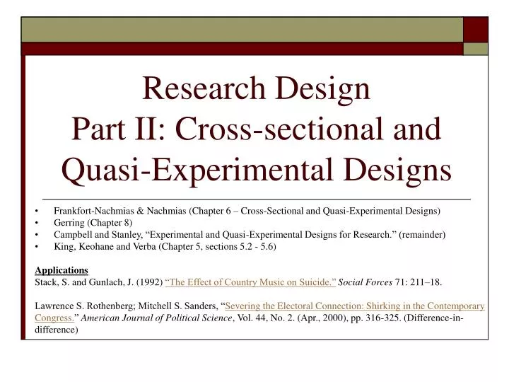 research design part ii cross sectional and quasi experimental designs