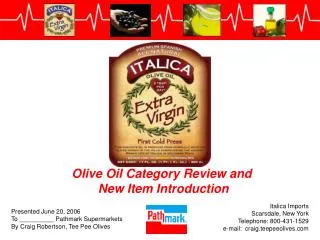 Olive Oil Category Review and New Item Introduction