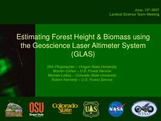 Estimating Forest Height &amp; Biomass using the Geoscience Laser Altimeter System (GLAS)