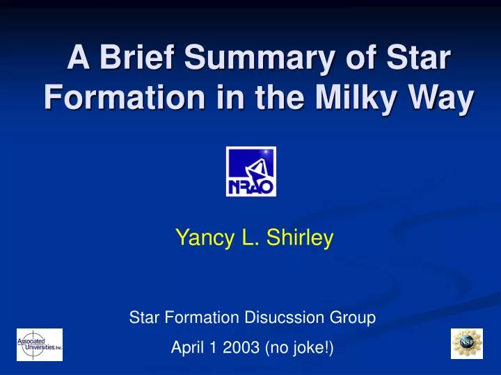 a brief summary of star formation in the milky way