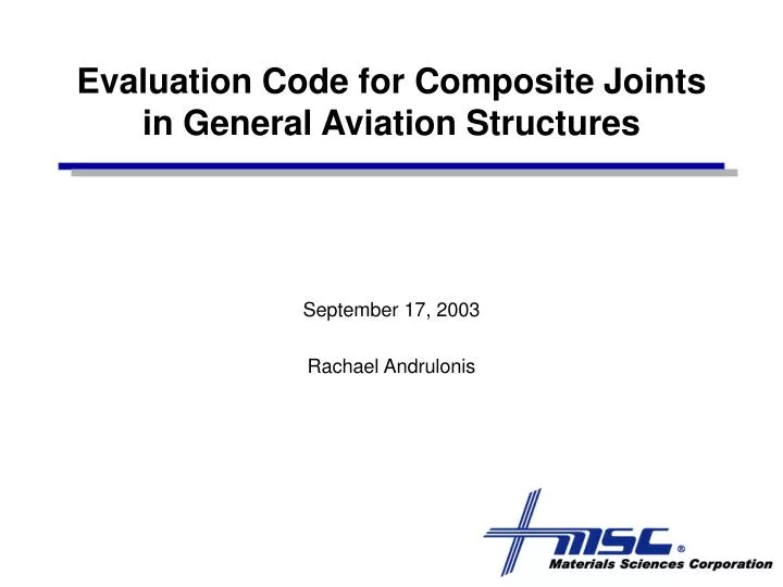 evaluation code for composite joints in general aviation structures