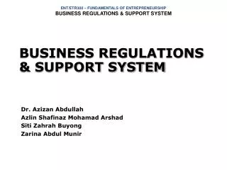 BUSINESS REGULATIONS &amp; SUPPORT SYSTEM