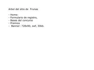 Arbol del sitio de Frunas - Home: Formulario de registro, Bases del concurso - Premios - Banner: 728x90, swf, 30kb