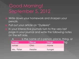 Good Morning! September 5, 2012