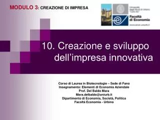 10. Creazione e sviluppo dell’impresa innovativa