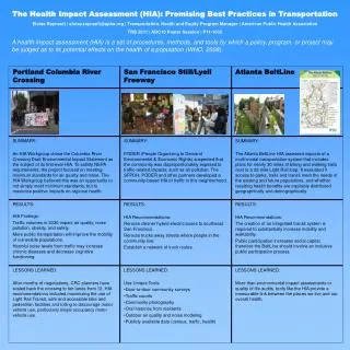 The Health Impact Assessment (HIA): Promising Best Practices in Transportation